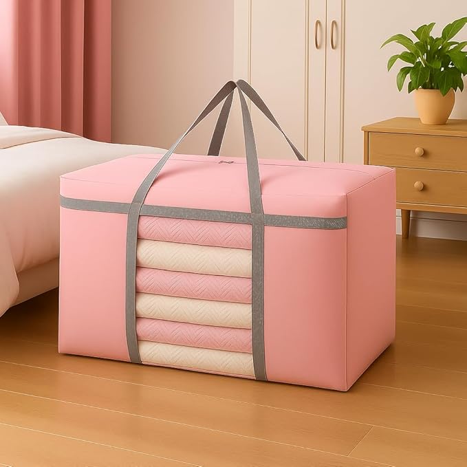 CIVJET 6 Pack Extra Large Moving Bags 90L with Clear Window, Heavy Duty Storage Totes with Zippers & Handles, College Packing Bags for Clothes, Boxes, Camping & Moving Supplies, Pink