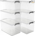 Citylife 48 Qt Ultra-Thick (3.82mm) Clear Plastic Storage Bins with Lids, 6-Pack Stackable Straight-Wall Closet Organizers with Honeycomb Base & Pinch-Free Latches for Garage, Clothes & Holiday Decor