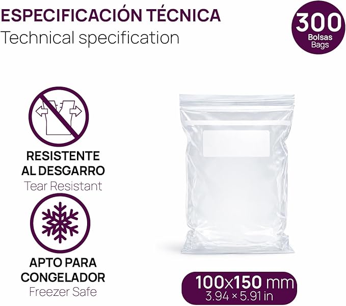 Ofituria Transparent Zip Bags 100 x 150 mm with Airtight Seal, Zip Bags for Food, Snacks, Freezing as well as Kitchen and Travel Organisation - Ofituria (300 Bags)