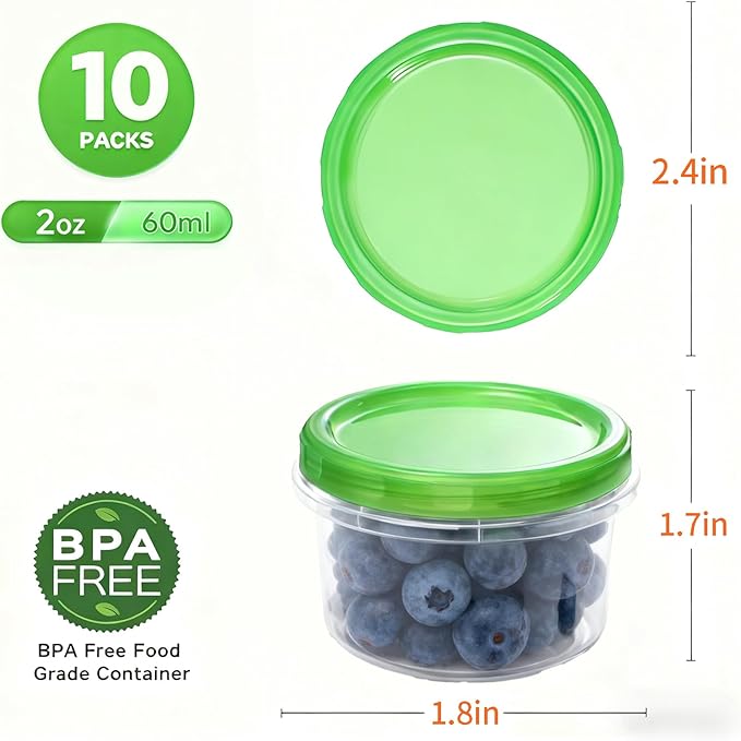 Airtight Food Storage Containers,10 Pack 2 Oz, Leakproof, BPA-Free, Stackable Kitchen & Pantry Organizers for Dry Food, Meal Prep, Snacks, Leftovers, Microwave, Dishwasher and Freezer Safe