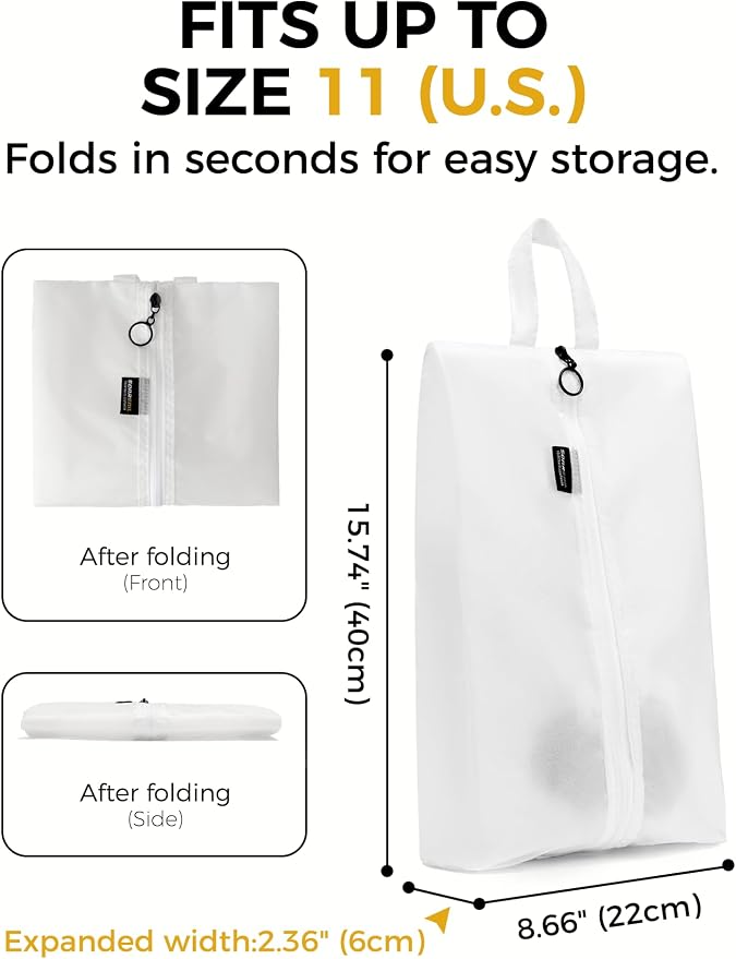 2 Pack Shoe Bags for Travel, Water-Resistant Organizers, White | 100D Composite Nylon, Translucent Design, Large Capacity, Odor and Dust Protection For Gym, Soccer, Golf, Tennis, Baseball