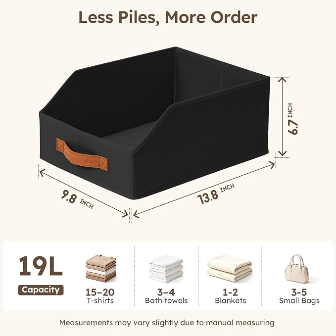 Homsorout Fabric Storage Bins for Organizing - 8 Pack Large Trapezoid Collapsible Storage Bins with Front Handle, Closet Organizers and Storage for Bedroom, Home Shelves, Small Spaces, Black