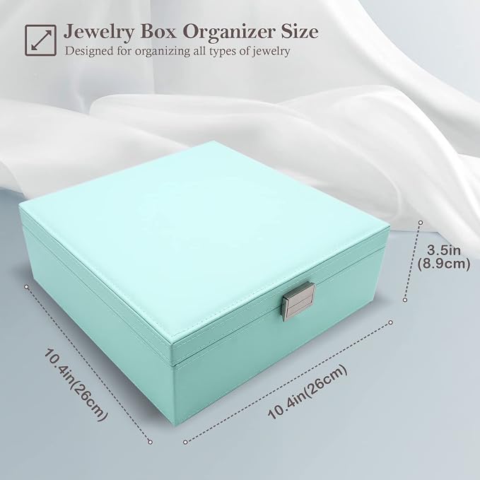 ProCase Jewelry Box for Women, 2 Layers Large Leather Jewelry Organizer Storage Case with Removable Pad for Earrings -Mint