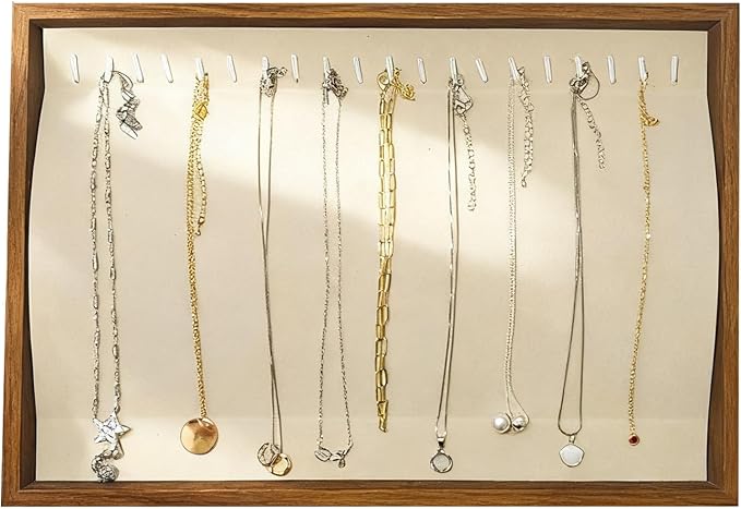 Large Jewelry Trays for Drawers Stackable Velvet Jewelry Display for Vendors Jewelry Drawer Organizer Inserts for Rings Necklace Bracelets Earrings and Studs Earrings (Beige, 20 Hooks)