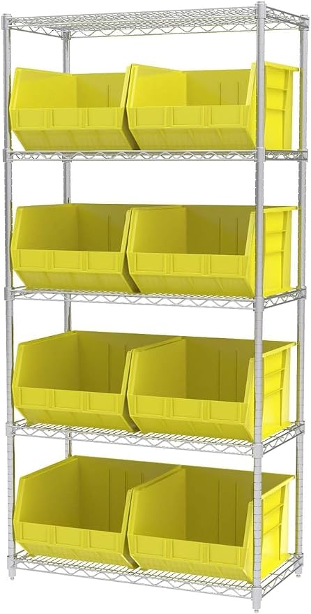 Akro-Mils 30270 AkroBins Plastic Storage Bins, Space-Saving Stackable Bins for Garage, Pantry, Craft Organization, 18" x 16" x 11", Yellow, 3-Pack