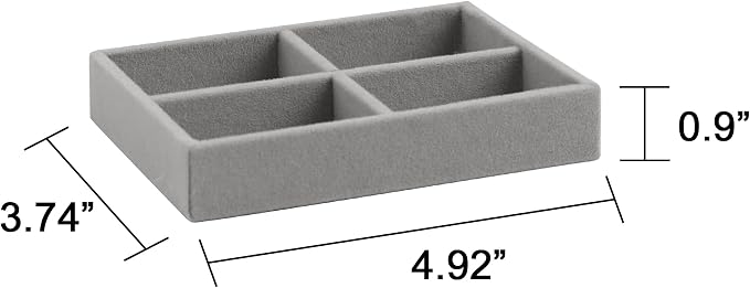 Frebeauty Small Jewelry Trays for Drawer,2 Pack 4 Grid Earring Organizer | Jewelry Display for Rings Stud,Jewelry Box Inserts,Drawer Inserts,Adjustable Dividers,Earring Organizer,Stackable,Mini Size