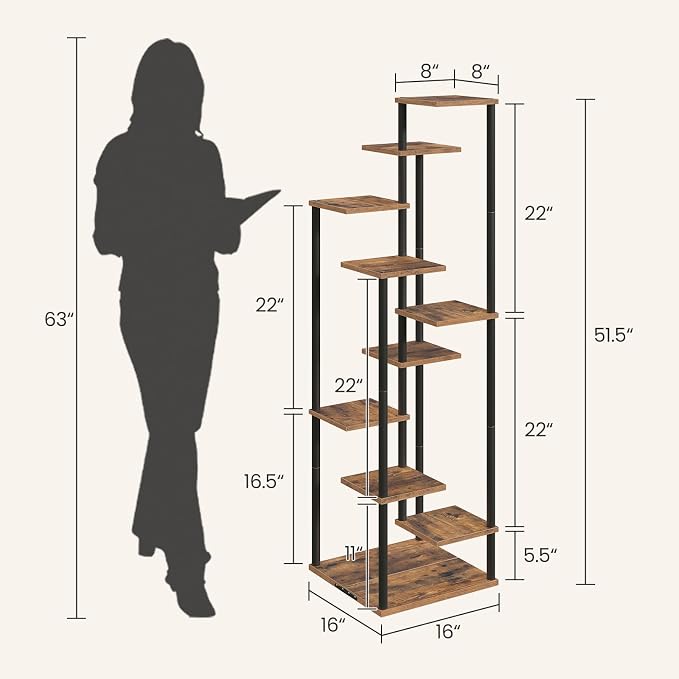 Yzosvki 10 Tier Plant Stand Indoor, Tiered Corner Plant Shelf Flower Stand for Living Room, Balcony, Patio, Garden, Rustic Brown