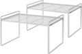 Shantton 2Pack Kitchen Cabinet Shelf Counter Organizer Rack Pantry Storage Bathroom Bedroom Office Table Desk Space Saving Stackable Rust Resistant Non Slip White Tall Wide L16.1in W10.6in H9.5in