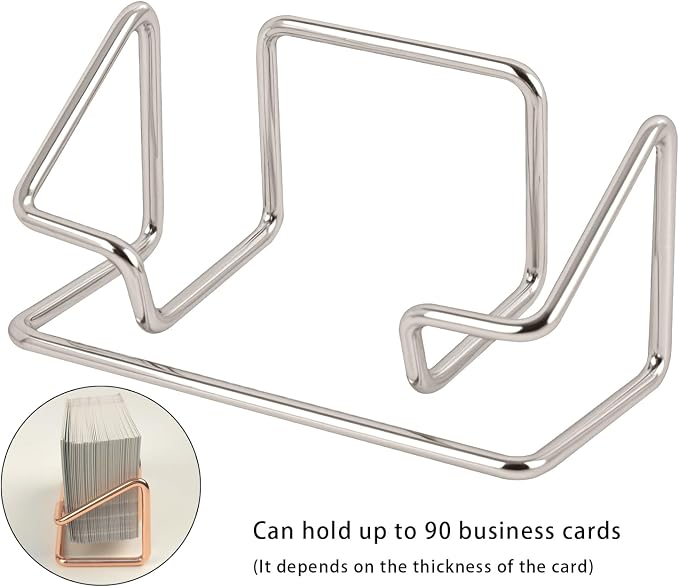 Business Card Holder for Desk, Metal Cute Card Display Stand, Compatible with Various Countertops, Horizontal Silver