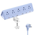 6.5 FT Desk Clamp Power Strip with 5 AC Outlets & 6 USB Ports PD 40W USB-C Fast Charging, Extension Cord with Multiple Outlets, Fits 2.1 in top Edge Blue