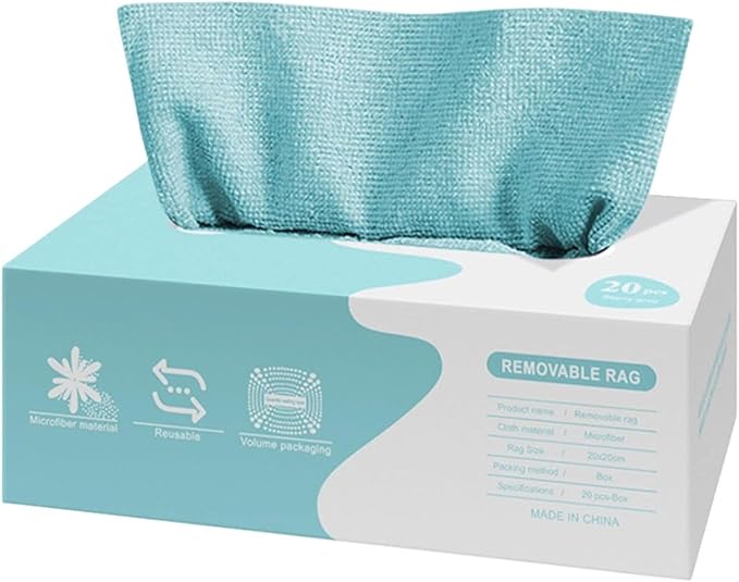 Microfiber Cleaning Cloths in Box, 20 Pack Extract Towels, Lint Free Reusable Rags for Household Kitchen Cleaning, Ultra Absorbent Multi-Purpose Wipes for Car Wash Detailing (01)