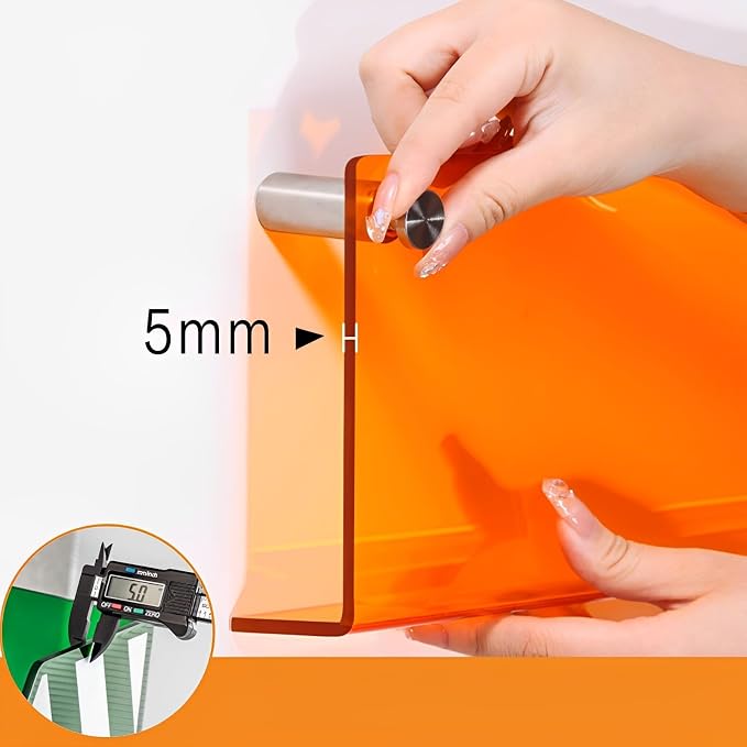 ROYALITA 2-Pack Acrylic Magazine Holder Brochure Holder, Orange 17 Inch | Record Magazine Rack, Fashion Floating Bookshelf, Literature Storage Rack for Waiting Room, Living Room, Office