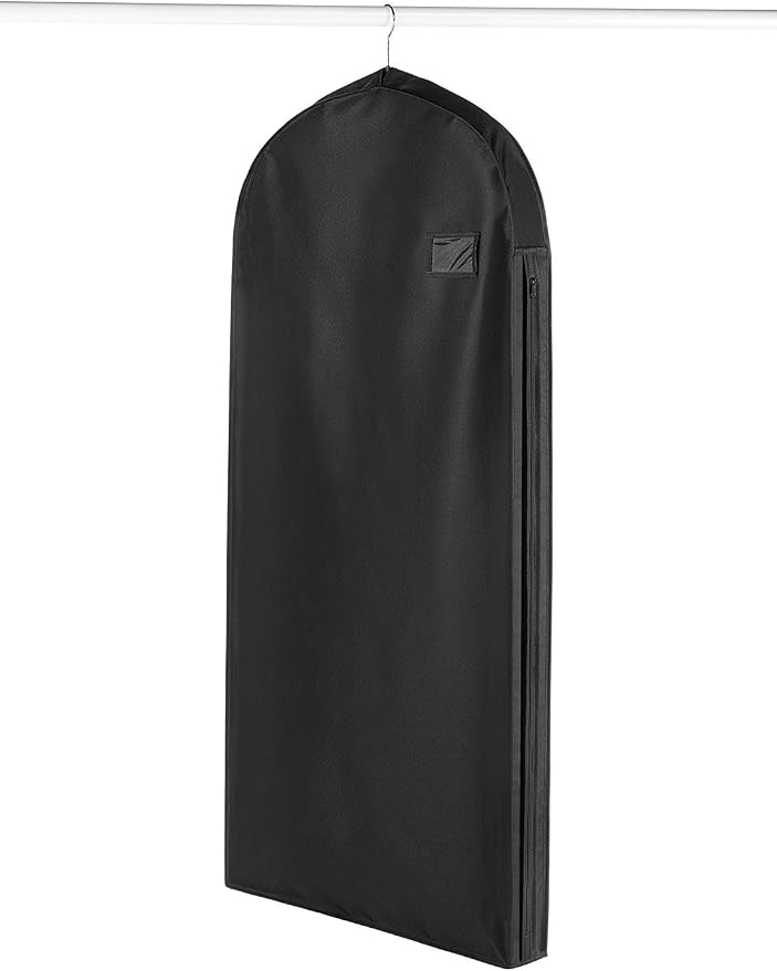 Whitmor Deluxe Dress Garment Bag, 48" Heavy Duty 3" Gusset Clothes Cover for Dresses, Gowns & Coats, Water-Repellent Polyester with ID Pocket & Full-Length Side Zipper, Black