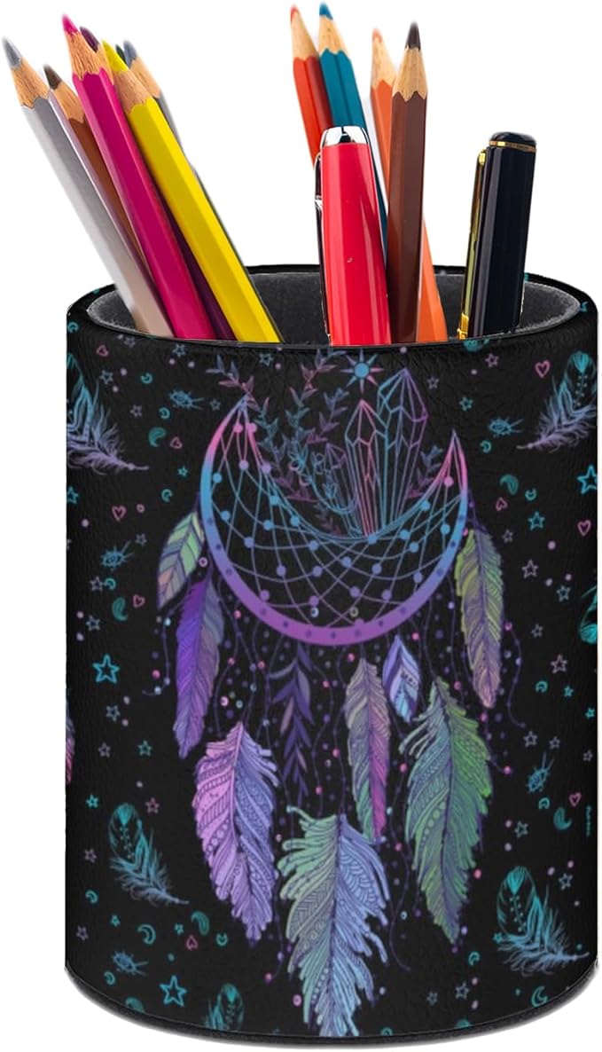 Dreamcatcher Pen Holder Pencil Cup for Desk Organizer | Cute Makeup Brush Holder PU Multifunctional Office Suppliesfor Decor Home Classroom School