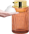 Foaming Soap Dispenser, 12 Oz Brown Glass Foam Soap Dispenser, Refillable Foam Pump Bottle Container Decorative Slim Ribbed Bottle for Bathroom and Kitchen Countertop