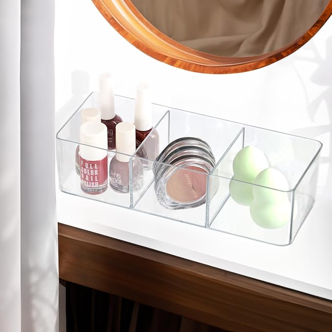 ZEXALOR Clear Drawer Organizer, 6 Sections Eyeglass Sunglasses Organizer Holder, Drawer Dividers Office Desk Tray Bathroom Makeup Jewelry Trays (9.2×3.5×2.3“)