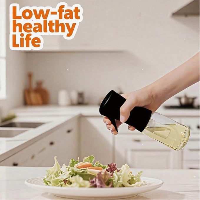 Olive Oil Sprayer for Cooking, 220ml Glass Oil Dispenser for Kitchen Gadgets, Food Grade Premium Spray Bottle, Continuous Spray with Portion Control, for Salad, Frying, BBQ