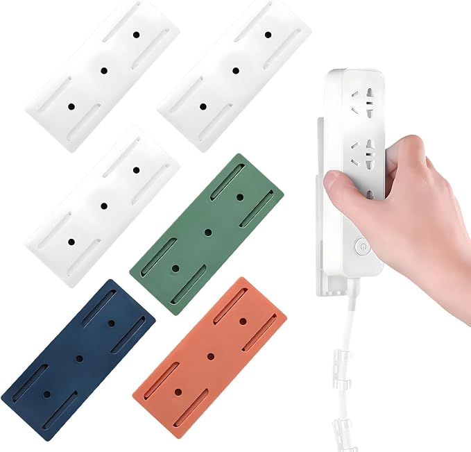 6PCS Power Strip Holder Wall Mount,Self Adhesive Power Strip Holder,Desktop Punch-Free Socket Fixer for Kitchen Home Office Table Wall Cable Management (Multi)