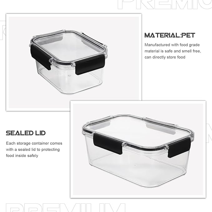 SAFIGLE 2pcs Freezer Food Containers with Lids, Black Small and Medium Fruit Preservation Boxes, Sealing Household Food Storage for Refrigerator and Kitchen Organization