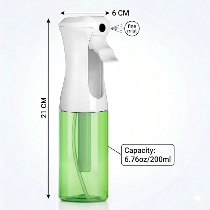 VIGOR PATH Continuous Mist Green Spray Bottle 200ml Fine Mist for Hair | Aerosol Free Reduces Hand Fatigue Salon Refillable Lightweight Cleaning