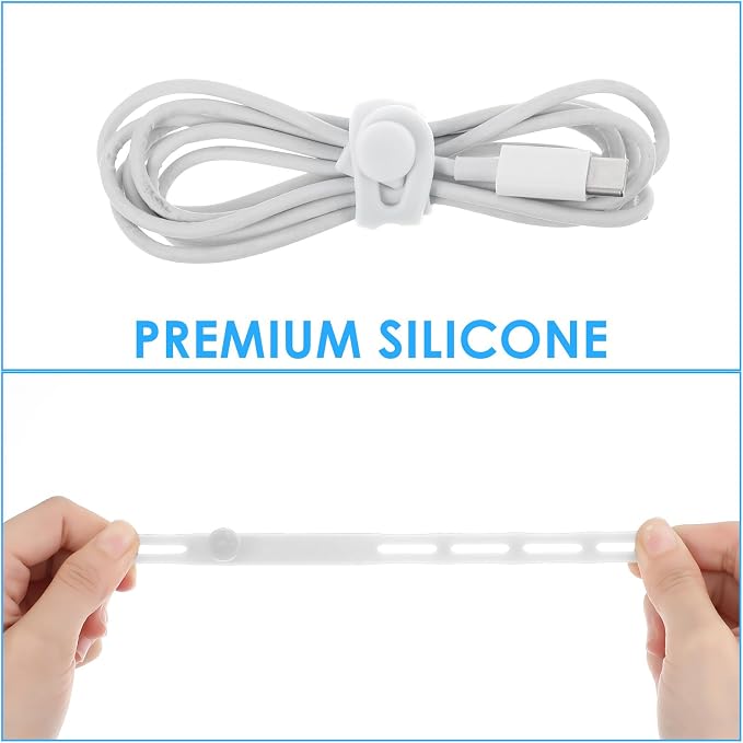 30 Pcs Silicone Cable Ties Reusable,Multipurpose Silicone Cord Ties,13mm Reusable Silicones Cable Tie,Adjustable Locking Buckle for Home & Office Cord Management,White