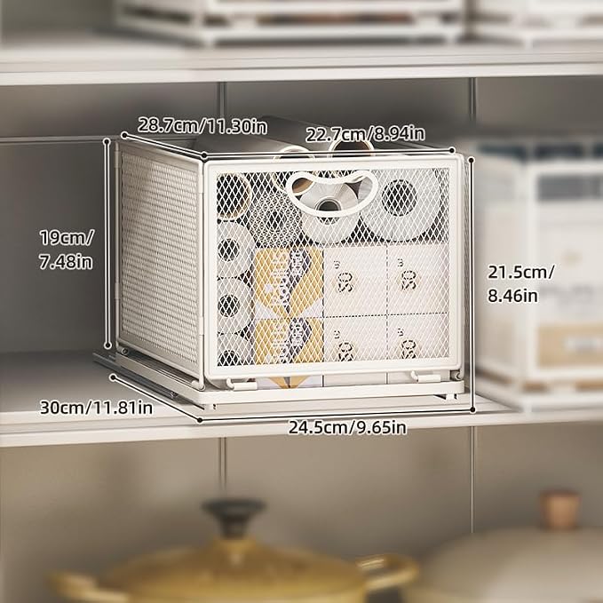 GC Pull out Cabinet Organizer Fixed with Adhesive Nano Film Heavy Duty Slide out Pantry Shelves Drawer Storage under sink organizer Sliding Mesh Cabinet Basket with Handle for Kitchen (Large)