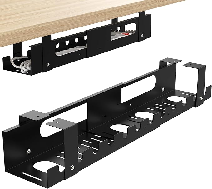 2PACKS Cable Management Under Desk Tray Adjustable Large Under Table Cord Wire Organizer for Standing Desk