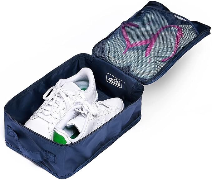 Travel Shoe Bags, Foldable Waterproof Shoe Pouches Organizer-Double Layer (4 Navy Shoe Bag)