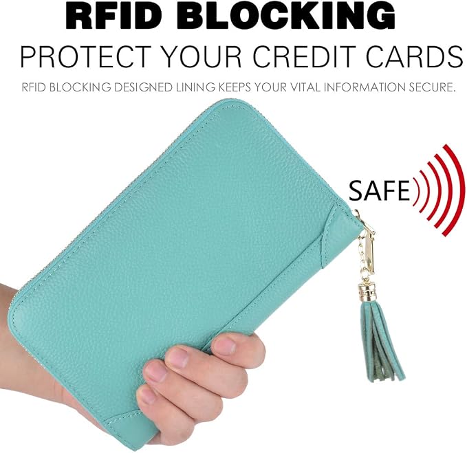 Easyoulife Credit Card Holder Wallet Womens Zipper Leather Case Purse RFID Blocking