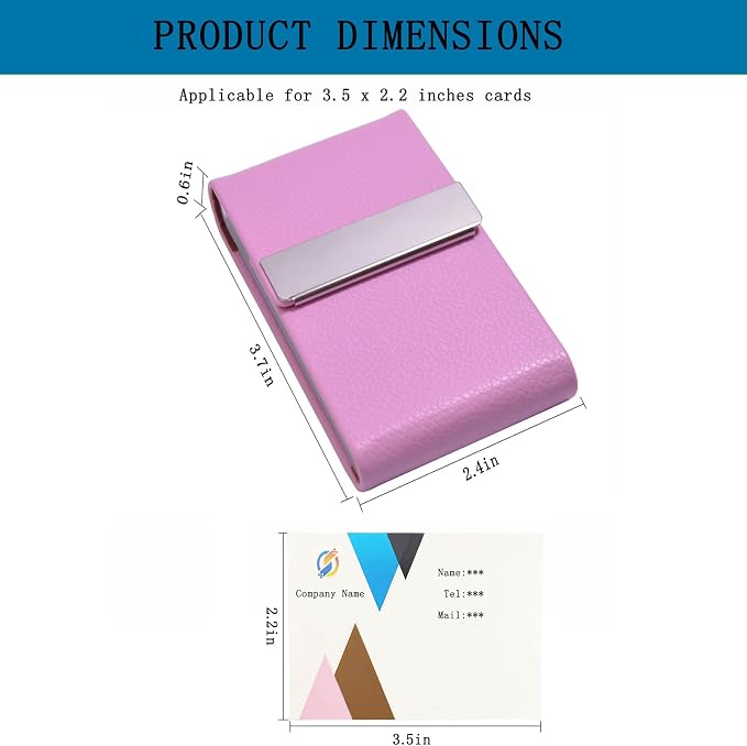 Business Card Holder with Ultra Slim Design,Business Card Case with Premium PU Leather, Suit Pocket Metal Card Holder for Women/Men,Professional Name Card Holder with Magnetic Shut (Pink)