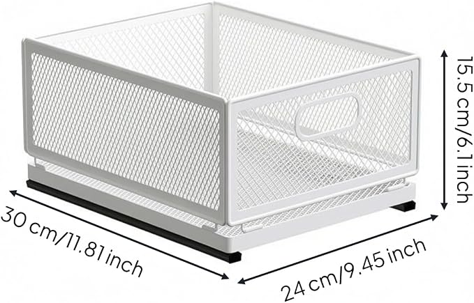 Gralara Pull-out Storage Basket Mesh Storage Basket Rounded Corners for Kitchen, Medium Storage Basket 30cm Long With Slide Rail
