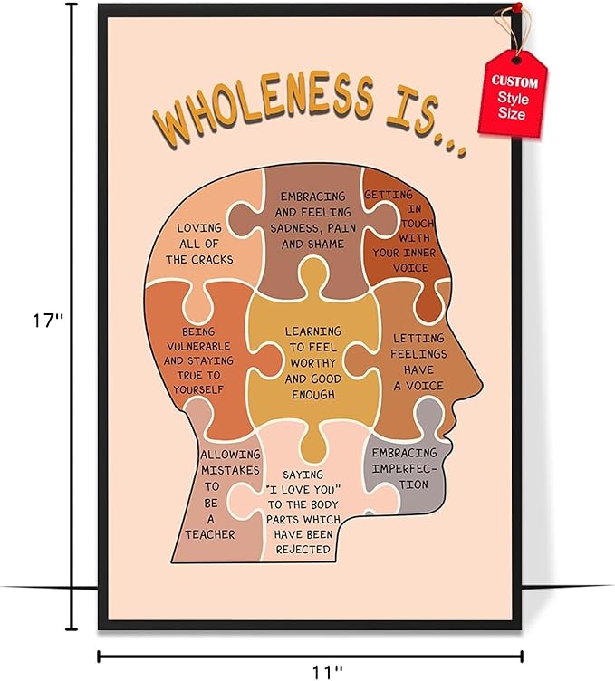 LOLUIS Mental Health Poster, Boho Therapy Tools Educational Supplies Art Print Classroom School Office Decor (Wholeness is, Custom Frame Type)