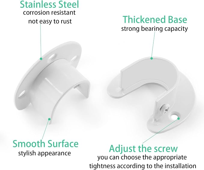 Stainless Steel Closet Rod End Supports, 1-1/3 Inch, White | 2 Packs, Wardrobe Bracket, Heavy Duty, U-Shaped with Screws