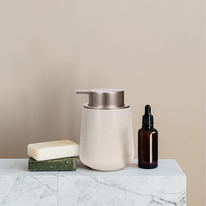 Bosilunlife 12Oz Ceramic Foam Soap Dispenser for Bathroom Kitchen Counter | Premium countertop foam pump creates delicate dense foam, stable desktop placement, Apricot with Speckle