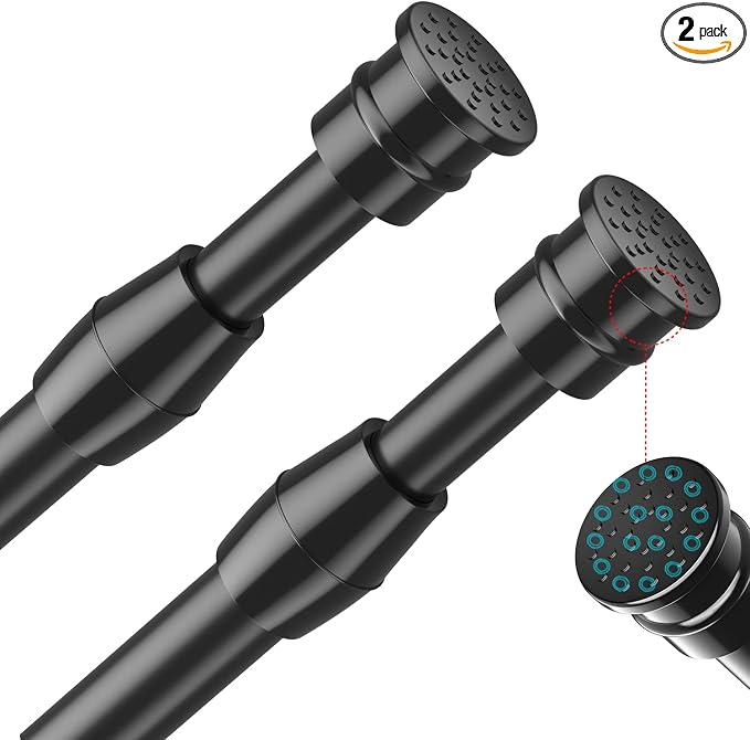 AIZESI Spring Tension Curtain Rods Short Tension Rod (Black,28" to 38"-2Pcs)