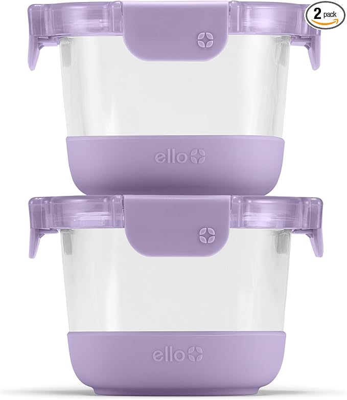 Ello Duraglass Refresh 2 Cup Meal Prep Sets 4Pc, 2 Pack - Glass Food Storage Container with Silicone Boot and Airtight BPA-Free Plastic Lids, Dishwasher, Microwave and Freezer Safe, Dusty Lavender