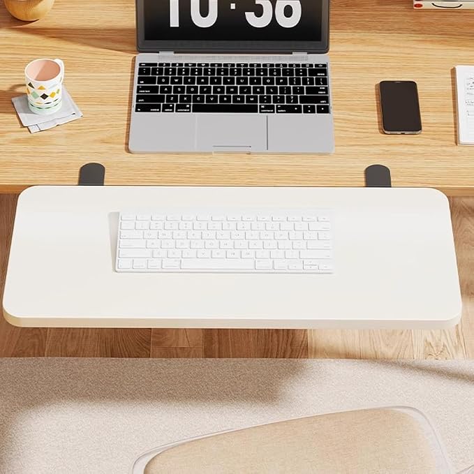Desk Extender Tray, Punch-Free Clamp on 90° Foldable Keyboard Drawer Tray, Table Mount Armrest Shelf, Computer Elbow Arm Support (Brown, 23.6"*9.8"*0.5"/60cm*25cm*1.2cm)