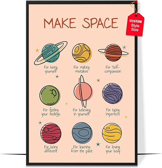 LOLUIS Mental Health Poster, Boho Therapy Tools Educational Supplies Art Print Classroom School Office Decor (Make Space, Custom Frame Type)