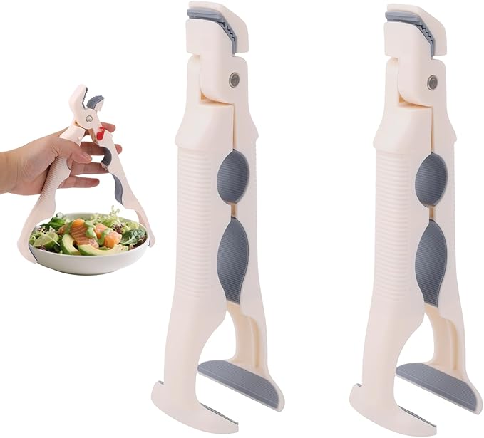 Penitue 2pcs 3-in-1 Hot Plate Grippers, Premium Non-Slip Kitchen Anti-Scalding Clips High Temperature Resistant Kitchen Dish Tongs Holder for Bowl & Plate Lifter and Can Opening (White)