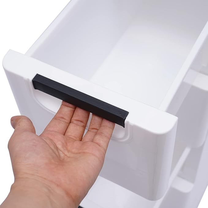 Plastic Storage Cabinet Stackable Storage Cart 5 Drawer Containers Storage Organizer Unit Mobile Stacking Bins [White 7.9"x15.7"x33.1"]