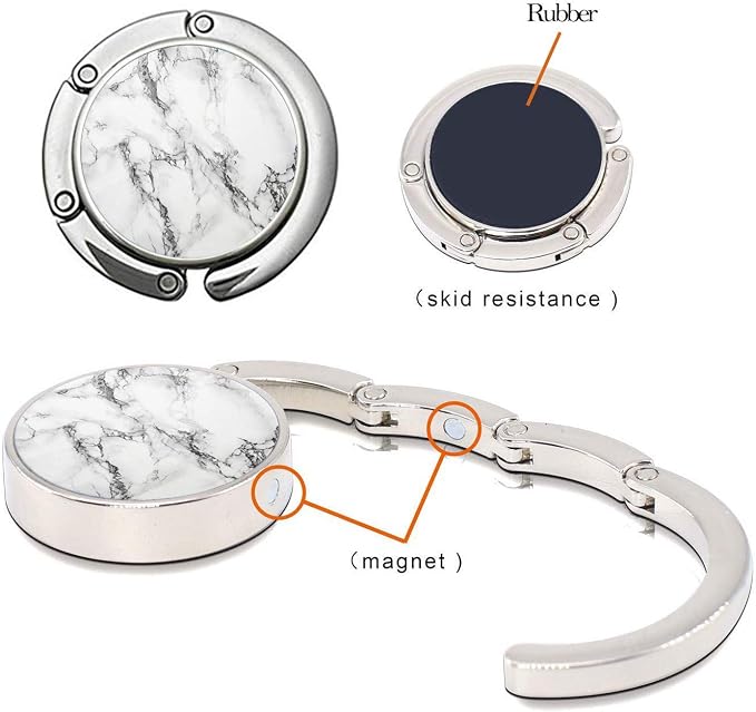 Bosketo Foldable Purse Hook Womens Bag Table Hanger Collection Desk Hooks for Purse (2pack W-OP Marble Hook)