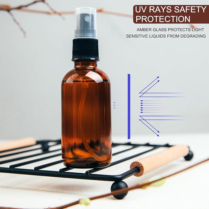 LANBEAUTIFY 4 oz Amber Glass Spray Bottles - Small Empty Fine Mist Spray Bottle for Essential Oil,Face - Mini Dark Spray Bottles with,Included 6 Sprinkler, 1Funnels,1 Droppers, 4 Labels