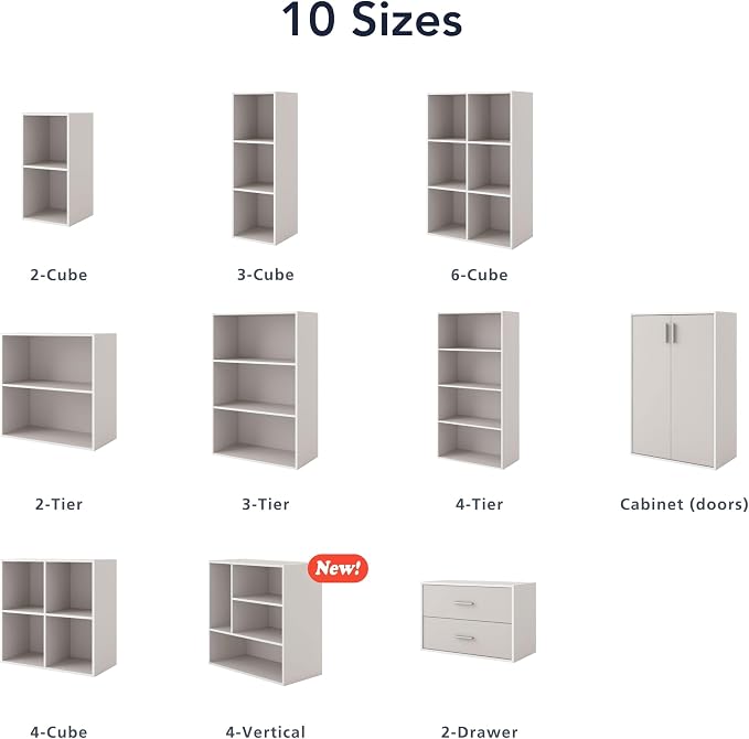 Homes: Inside + Out Apexa 2-Cube Storage Organizer Shelves, Stackable Wood Bookcase Fits Cubby Bins for Organization, Dorm Teen Room Decor & Home Office, Light Pink