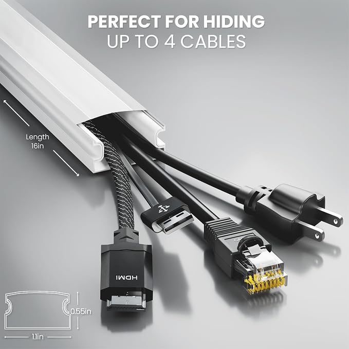 EVEO Cord Hider - 300” Cord Cover Wall Cable Hider, Cable Concealer, Wire Hiders for TV on Wall. Cable Management, Cord Hider Cable Raceway Wire Covers for Cords (White, Large)