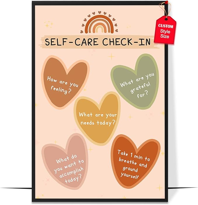 LOLUIS Mental Health Poster, Boho Therapy Tools Educational Supplies Art Print Classroom School Office Decor (Self Care, Custom Frame Type)