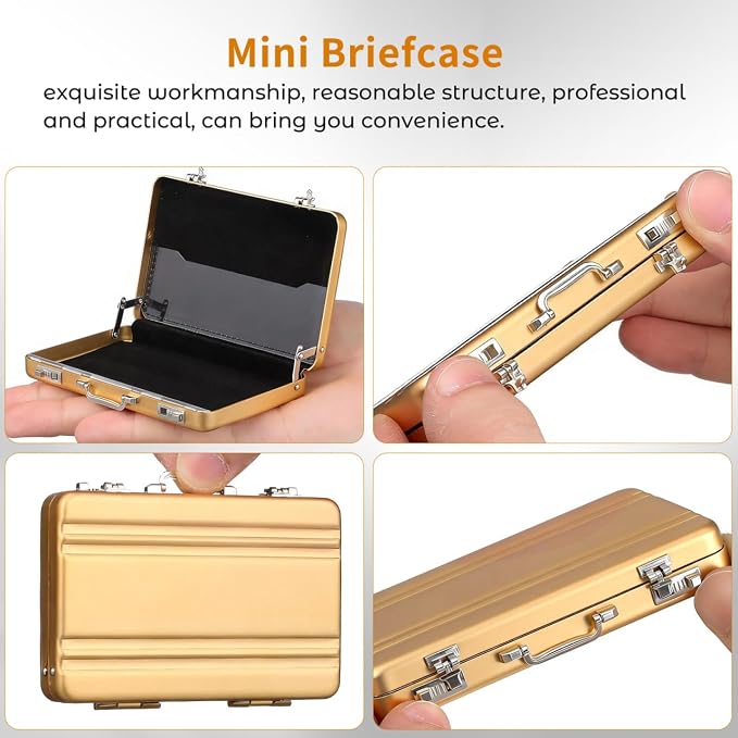 Ciieeo Business Card Holder, Mini Briefcase Metal Business Card Holder Aluminum Credit Card Case Mini Briefcase Organizer Portable Case for Men Women Professional Image Waterproof