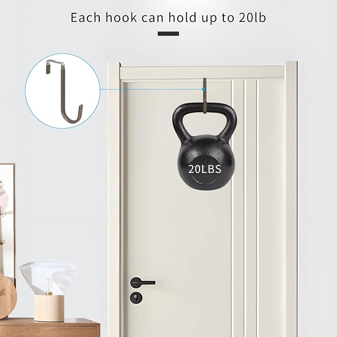 FYY Over the Door Hooks, Single-Hanger 4 Pack, Fits Doors 1 3/8" Brown | Heavy Duty Metal, Hold 20lbs, Rubber-Coated, No-Drilling, for Bathroom Dorm, Hanging Towels Clothes Hats Bags Coats Wreaths
