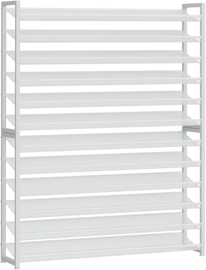 Large Shoe Rack 12 Tier Shoe Organizer, Heavy Duty Metal 6-Tier Stackable Shoe Storage Vertical Shoe Rack for Closet Front Door Entrance, Up to 75 Pairs, 44.8" W x 11.4" D x 85.1" H, White