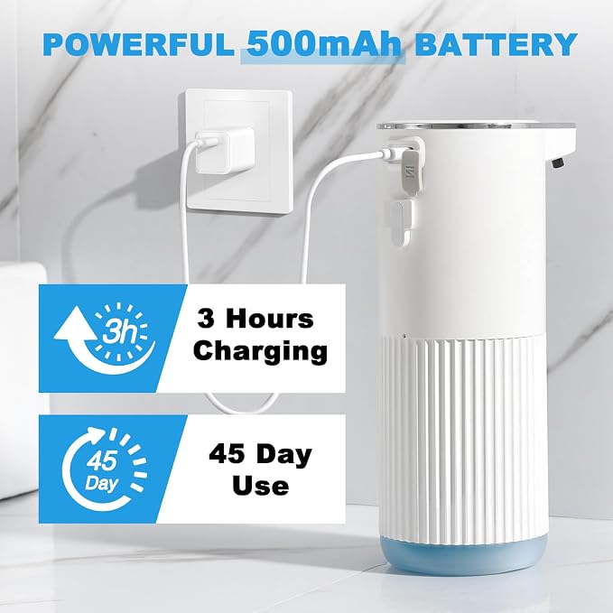 RYTOXILO Automatic Foaming Soap Dispenser, 2 Pack White Touchless Foam Hand Soap Dispenser Bathroom, 13.5 Fl Oz Plastic Electric Auto Foaming Dish Soap Dispensers Wall Mount for Kitchen