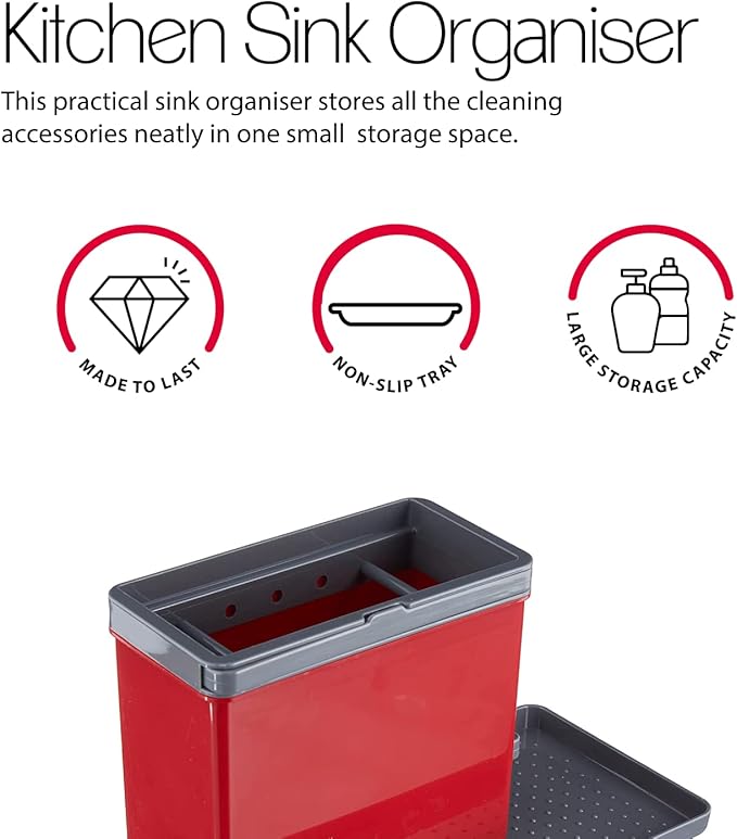 Metaltex Sink Tidy, Plastic -ABS, Red/Grey, 24 x 13 x 14 cm